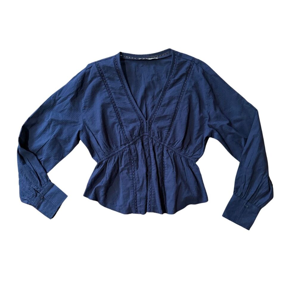 Abercrombie & Fitch Long Sleeve Embroidered V-Neck Babydoll Top Size Large - Picture 2 of 4